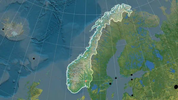 Norwegia Nakreślona Topograficznej Mapie Ortograficznej Kapitał Granice Administracyjne Zaspokojenie Potrzeb — Zdjęcie stockowe