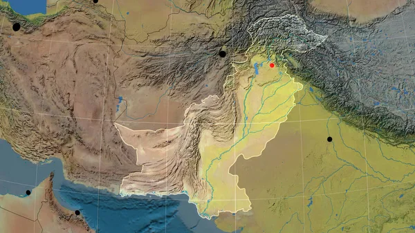 Pakistán Esbozó Mapa Ortográfico Topográfico Capital Fronteras Administrativas Graticule — Foto de Stock