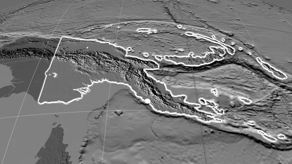 Papúa Nueva Guinea Extruido Mapa Ortográfico Bilevel Capital Fronteras Administrativas — Foto de Stock