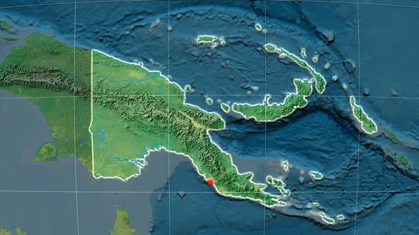 Papua Nowa Gwinea Zarysowana Topograficznej Mapie Ortograficznej Kapitał Granice Administracyjne — Zdjęcie stockowe