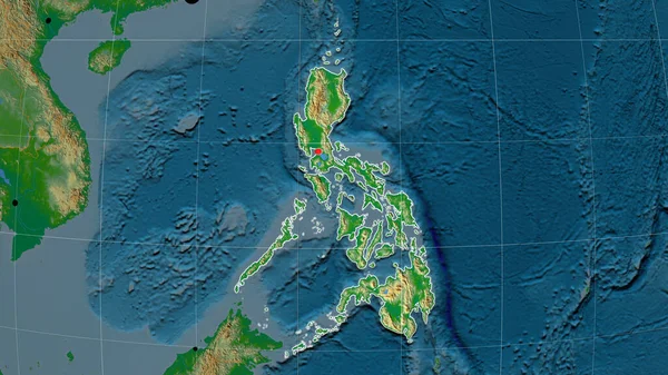 Filipinas Delineado Mapa Físico Ortográfico Capital Fronteiras Administrativas Gratificação — Fotografia de Stock
