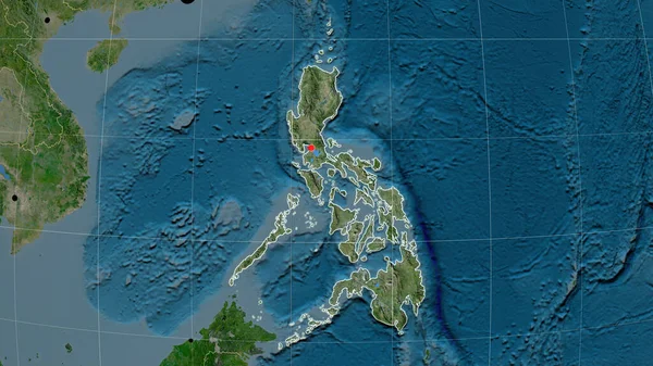 Philippinen Umrissen Auf Der Orthographischen Satellitenkarte Kapital Verwaltungsgrenzen Und Geflecht — Stockfoto