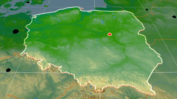 Polonia Extruido Mapa Ortográfico Físico Capital Fronteras Administrativas Graticule — Foto de Stock