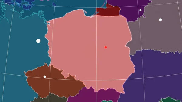 Polsko Nastínilo Administrativní Ortografické Mapě Hlavní Město Administrativní Hranice Graticule — Stock fotografie