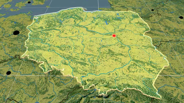 Polonia Extruido Mapa Ortográfico Topográfico Capital Fronteras Administrativas Graticule —  Fotos de Stock