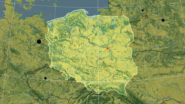 Polen Geschetst Topografische Orthografische Kaart Kapitaal Administratieve Grenzen Graticule — Stockfoto