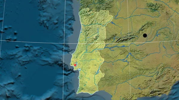 Portogallo Delineato Sulla Mappa Ortografica Topografica Capitale Frontiere Amministrative Graticole — Foto Stock