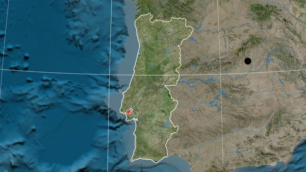 Portugalsko Nastínilo Satelitní Ortografické Mapě Hlavní Město Administrativní Hranice Graticule — Stock fotografie