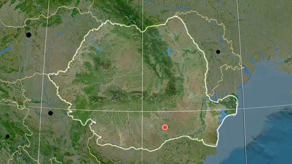 Румунія Викладена Супутниковій Орфографічній Карті Столиця Адміністративні Кордони Задоволення — стокове фото