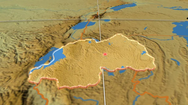 Ruanda Extruido Mapa Ortográfico Físico Capital Fronteras Administrativas Graticule — Foto de Stock