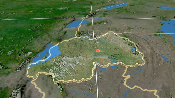 Ruanda Extruido Mapa Ortográfico Por Satélite Capital Fronteras Administrativas Graticule — Foto de Stock