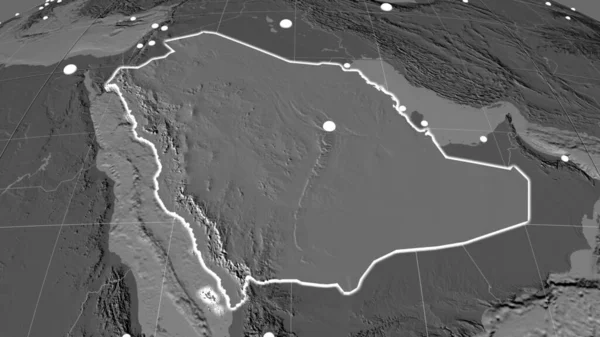 Arabia Saudyjska Ekstrudowana Dwupoziomowej Mapie Ortograficznej Kapitał Granice Administracyjne Zaspokojenie — Zdjęcie stockowe