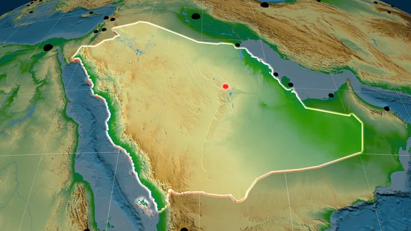 Arabia Saudita Extruido Mapa Ortográfico Físico Capital Fronteras Administrativas Graticule —  Fotos de Stock