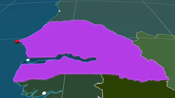 Сенегал Экструдировал Административной Орфографической Карте Столица Административные Границы Безвозмездно — стоковое фото