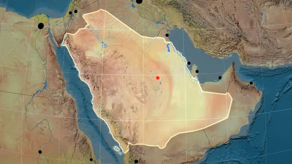 Arabia Saudita Delineato Sulla Mappa Ortografica Topografica Capitale Frontiere Amministrative — Foto Stock