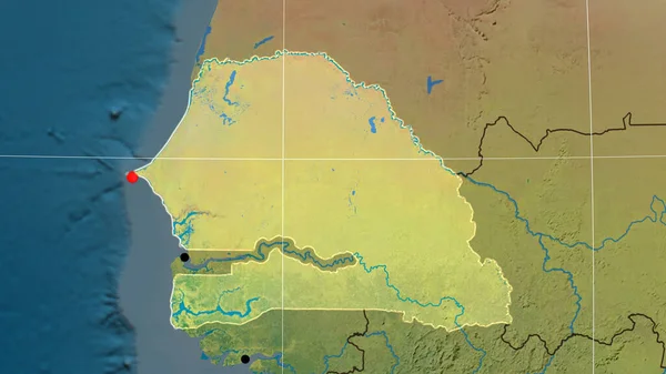 Senegal Beskrivs Den Topografiska Ortografiska Kartan Kapital Administrativa Gränser Och — Stockfoto