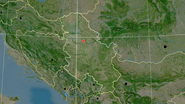 Sérvia Delineou Mapa Ortográfico Por Satélite Capital Fronteiras Administrativas Gratificação — Fotografia de Stock