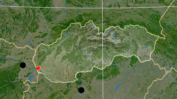 Slovacchia Delineato Sulla Mappa Ortografica Satellitare Capitale Frontiere Amministrative Graticole — Foto Stock