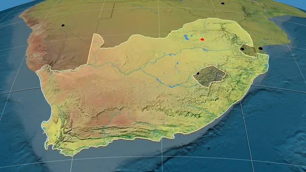 Sudafrica Estruso Sulla Mappa Ortografica Topografica Capitale Frontiere Amministrative Graticole — Foto Stock