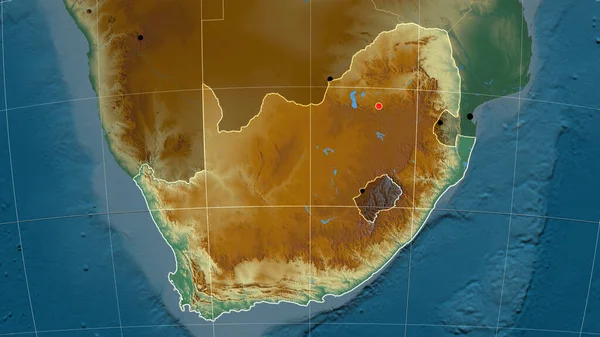 Südafrika Skizziert Auf Der Orthographischen Reliefkarte Kapital Verwaltungsgrenzen Und Geflecht — Stockfoto