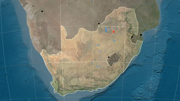 Sudafrica Delineato Sulla Mappa Ortografica Satellitare Capitale Frontiere Amministrative Graticole — Foto Stock
