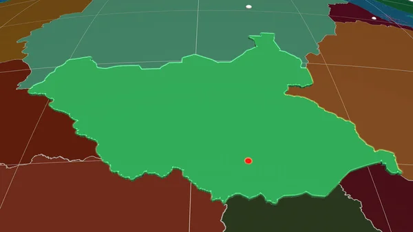 Sudão Sul Extrudiu Mapa Ortográfico Administrativo Capital Fronteiras Administrativas Gratificação — Fotografia de Stock