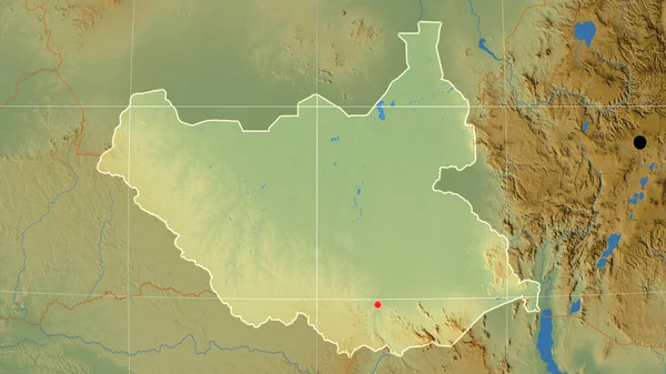 Sudão Sul Delineado Mapa Físico Ortográfico Capital Fronteiras Administrativas Gratificação — Fotografia de Stock