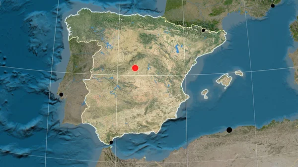 Španělsko Nastíněno Ortografické Mapě Družice Hlavní Město Administrativní Hranice Graticule — Stock fotografie