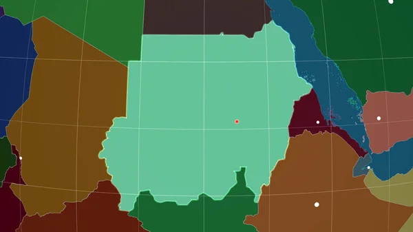 行政拼图上的苏丹概况 行政边界和满足E — 图库照片