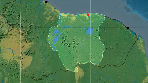 수리남은 지형학 정서법 지도에 설명되어 경계선 — 스톡 사진
