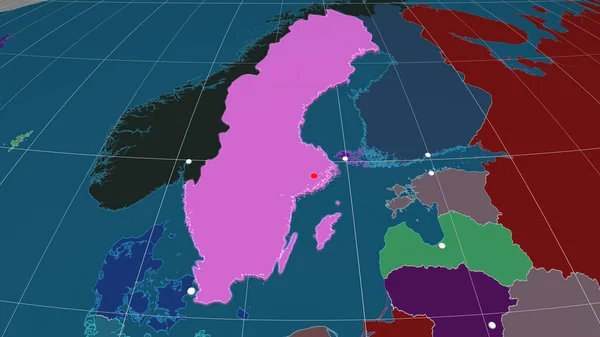 Suécia Extrudiu Mapa Ortográfico Administrativo Capital Fronteiras Administrativas Gratificação — Fotografia de Stock