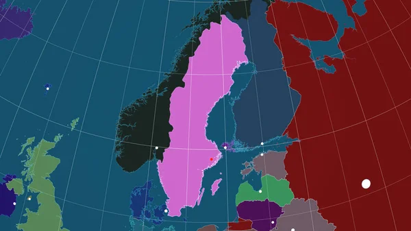 Švédsko Uvedeno Administrativní Ortografické Mapě Hlavní Město Administrativní Hranice Graticule — Stock fotografie