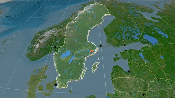 Швеция Экструдировала Спутниковой Орфографической Карте Столица Административные Границы Безвозмездно — стоковое фото