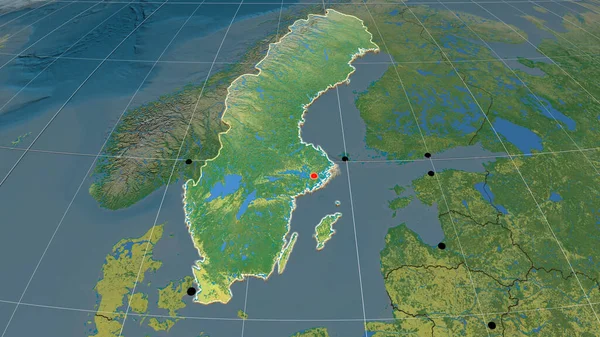 Швеция Экструдировала Топографической Орфографической Карте Столица Административные Границы Безвозмездно — стоковое фото