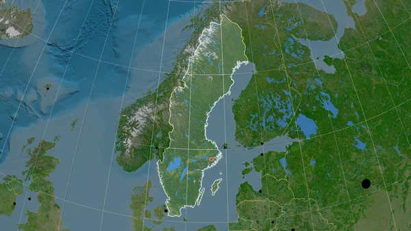 Швеція Викладена Супутниковій Орфографічній Карті Столиця Адміністративні Кордони Задоволення — стокове фото