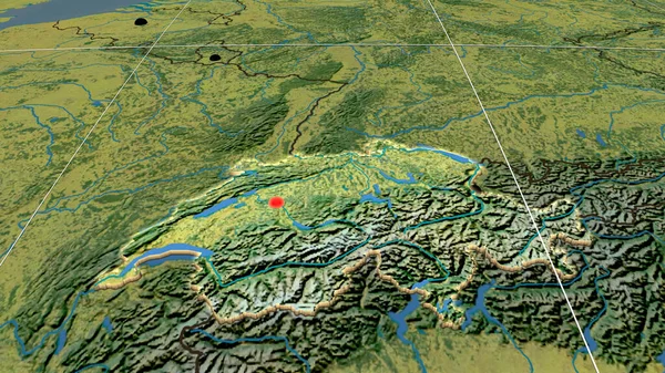 Švýcarsko Vytlačilo Topografické Ortografické Mapě Hlavní Město Administrativní Hranice Graticule — Stock fotografie