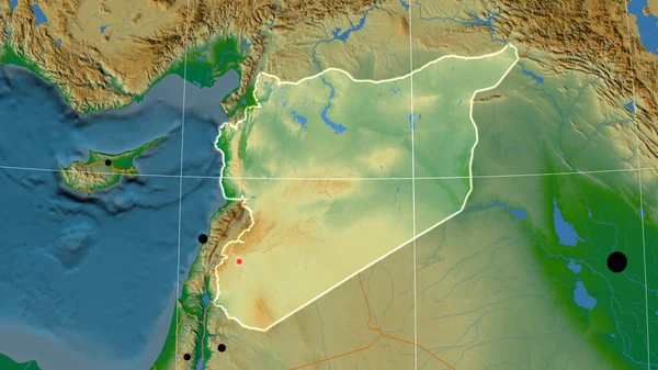 Syrië Beschreven Fysieke Orthografische Kaart Kapitaal Administratieve Grenzen Graticule — Stockfoto