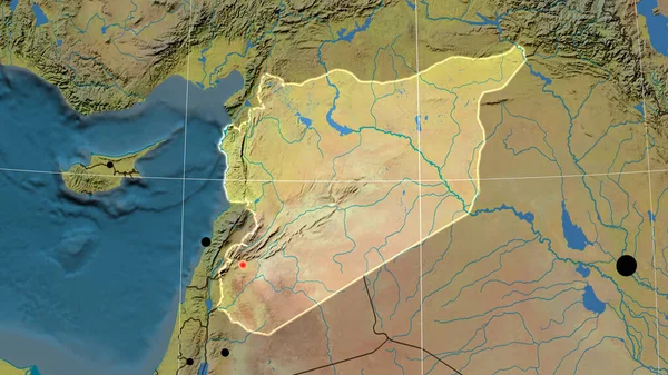 Siria Delineata Sulla Mappa Ortografica Topografica Capitale Frontiere Amministrative Graticole — Foto Stock