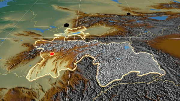 Tadżykistan Ekstrudowany Płaskiej Mapie Ortograficznej Kapitał Granice Administracyjne Zaspokojenie Potrzeb — Zdjęcie stockowe