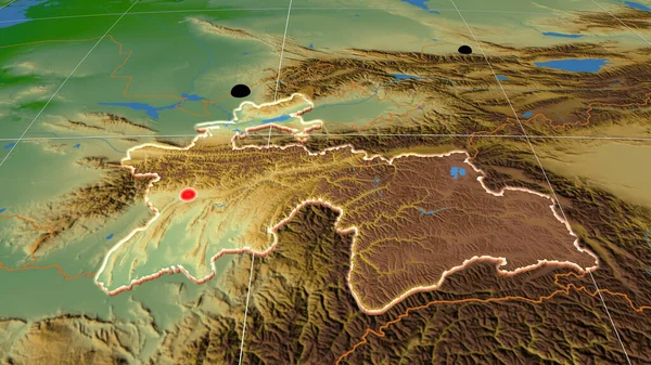 Tadżykistan Ekstrudowany Fizycznej Mapie Ortograficznej Kapitał Granice Administracyjne Zaspokojenie Potrzeb — Zdjęcie stockowe