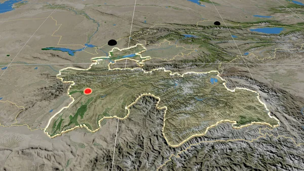 Τατζικιστάν Εξωθείται Στο Δορυφορικό Ορθογραφικό Χάρτη Κεφάλαιο Διοικητικά Σύνορα Και — Φωτογραφία Αρχείου