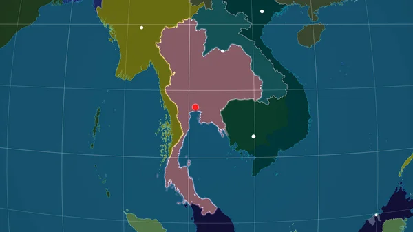 Thajsko Uvedeno Administrativní Ortografické Mapě Hlavní Město Administrativní Hranice Graticule — Stock fotografie