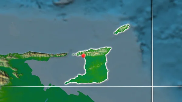Trinidad Tobago Describe Mapa Ortográfico Físico Capital Fronteras Administrativas Graticule — Foto de Stock