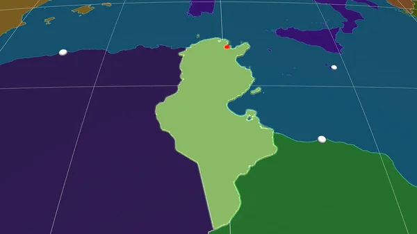 Tunísia Extrudiu Mapa Ortográfico Administrativo Capital Fronteiras Administrativas Gratificação — Fotografia de Stock