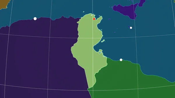 Tunezja Przedstawiona Administracyjnej Mapie Ortograficznej Kapitał Granice Administracyjne Zaspokojenie Potrzeb — Zdjęcie stockowe
