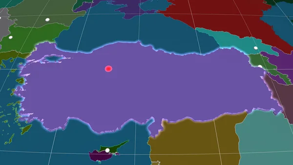 Turchia Stata Espulsa Sulla Mappa Ortografica Amministrativa Capitale Frontiere Amministrative — Foto Stock