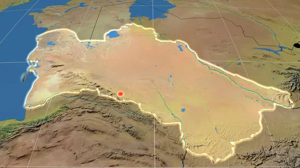 Turkmenistan Geëxtrudeerd Topografische Orthografische Kaart Kapitaal Administratieve Grenzen Graticule — Stockfoto