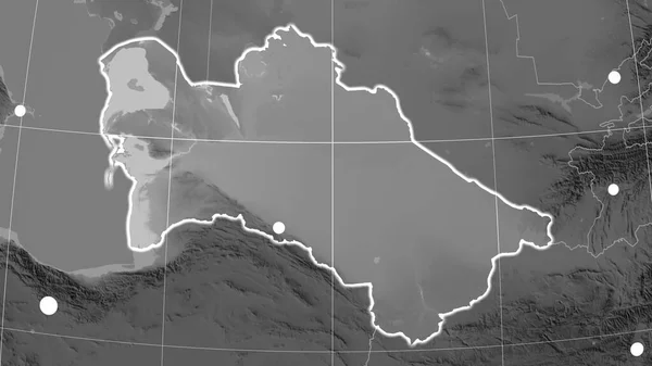 Turkmenistan Nakreślony Szarej Mapie Ortograficznej Kapitał Granice Administracyjne Zaspokojenie Potrzeb — Zdjęcie stockowe