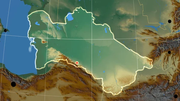 土库曼斯坦在浮雕正方形地图上做了概述 行政边界和满足E — 图库照片
