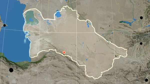 Туркменістан Зображений Супутниковій Ортогональній Карті Столиця Адміністративні Кордони Задоволення — стокове фото